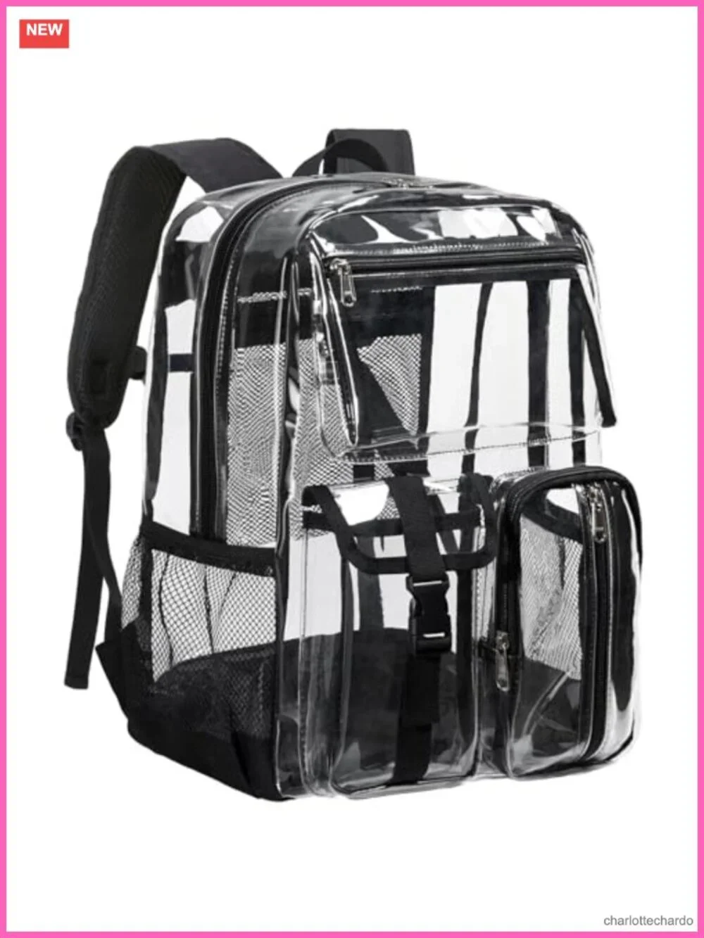 Heavy Duty Clear Backpack with Multi-Pockets, Transparent See Through Bookbag